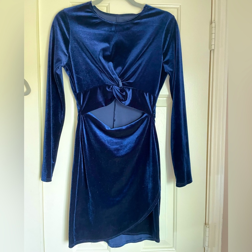 Dark Blue Velvet Mini Dress